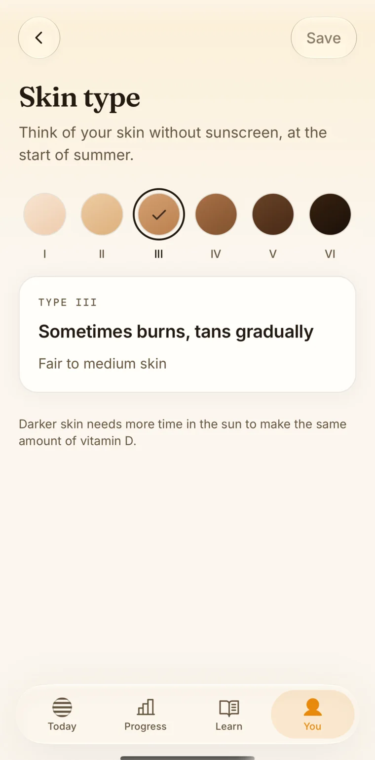 Skin type selection in Taiyo