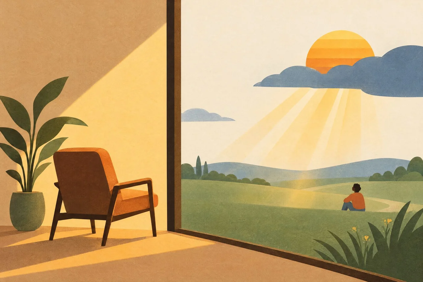 La luz del sol atraviesa una ventana junto a una butaca